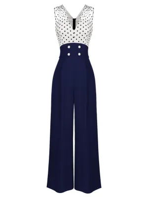 1930s Polka Dot Patchwork Button Jumpsuit