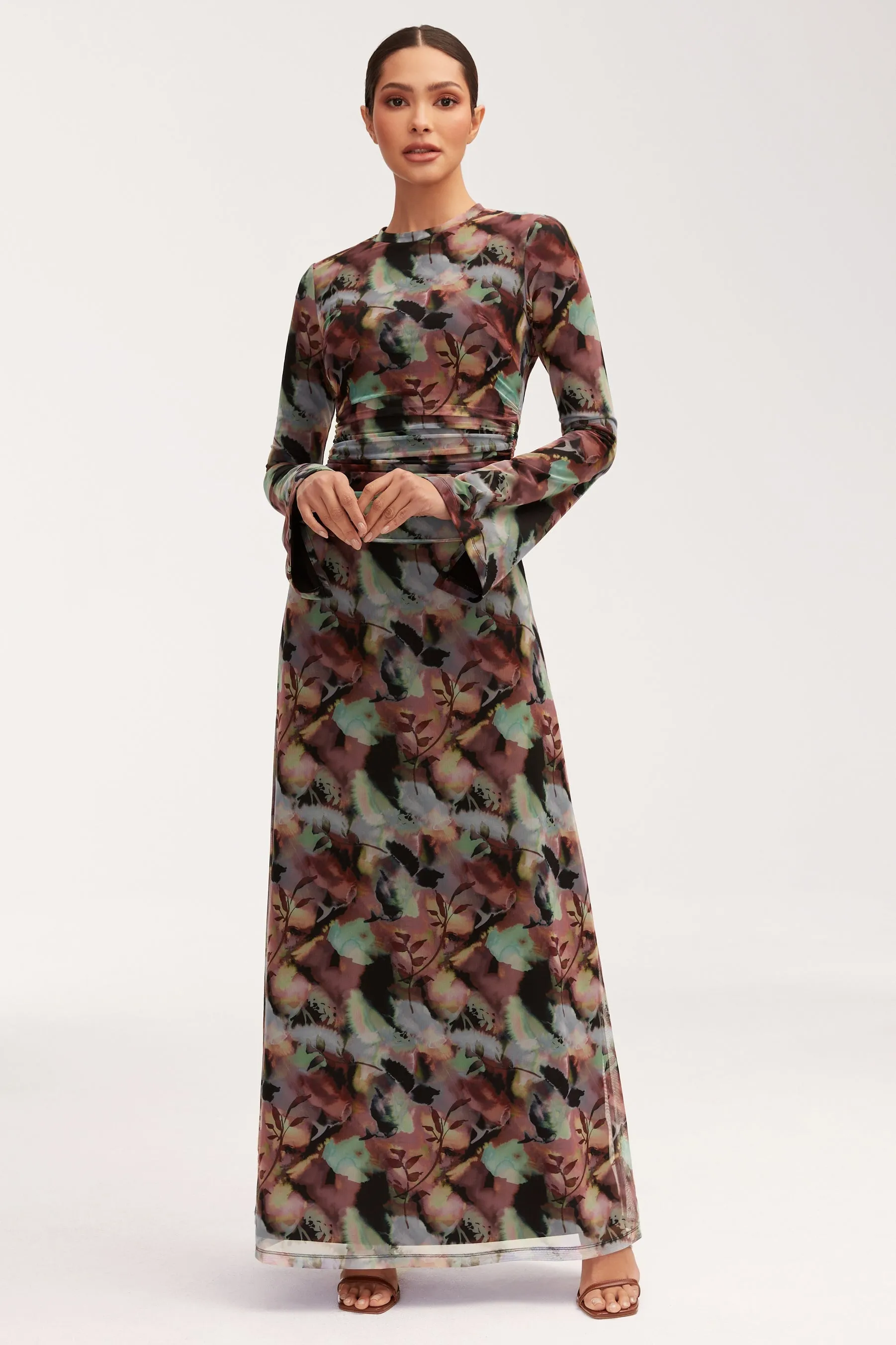 Adelina Rouched Maxi Dress - Floral Tie Dye