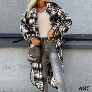 Amy Fashion - Winter Casual Turn-down Collar Wool Coat Long Sleeve Loose Outwear