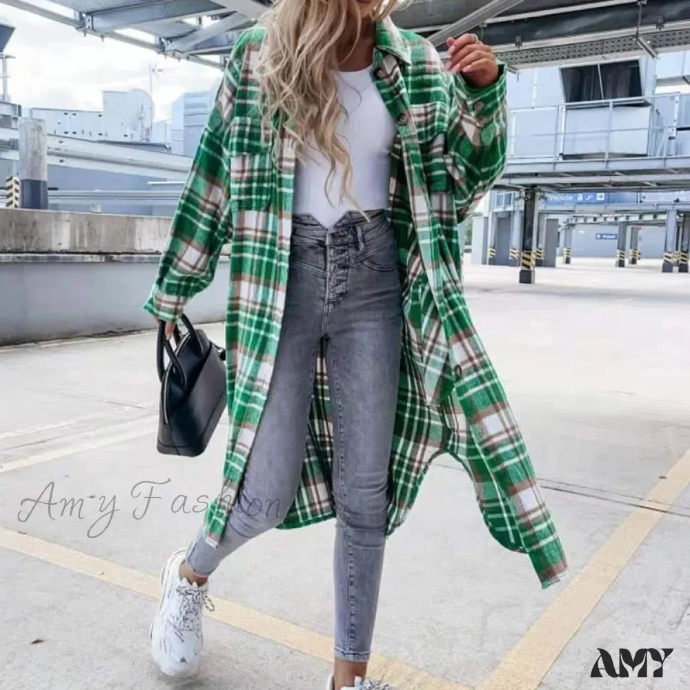 Amy Fashion - Winter Casual Turn-down Collar Wool Coat Long Sleeve Loose Outwear