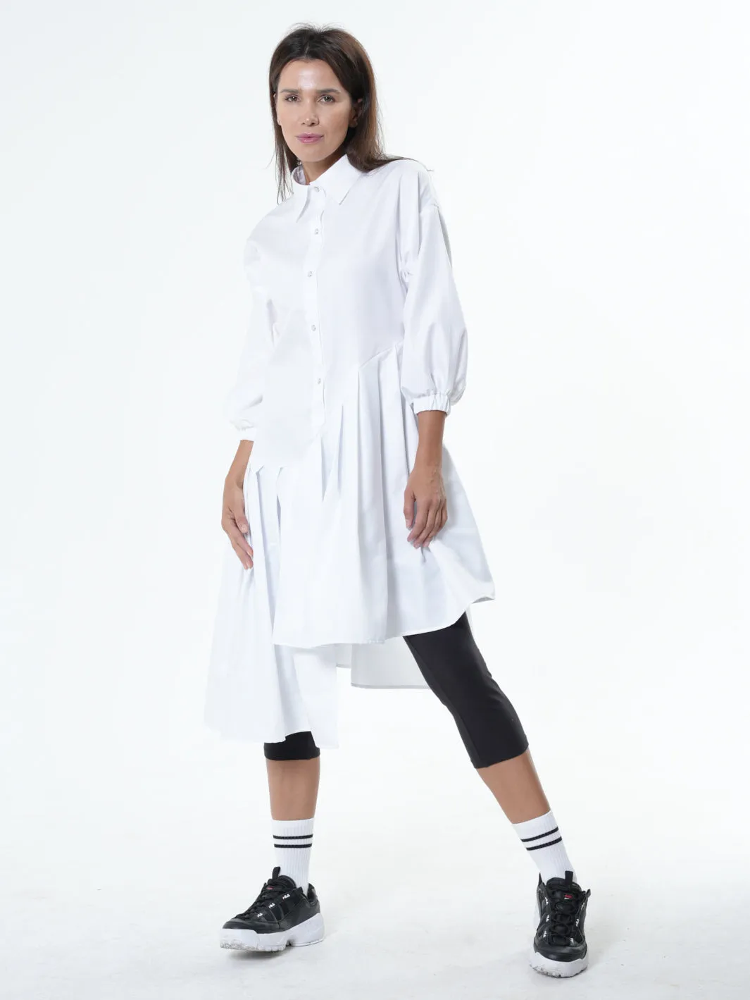 Asymmetric Cotton Tunic Shirt With ¾ sleeves