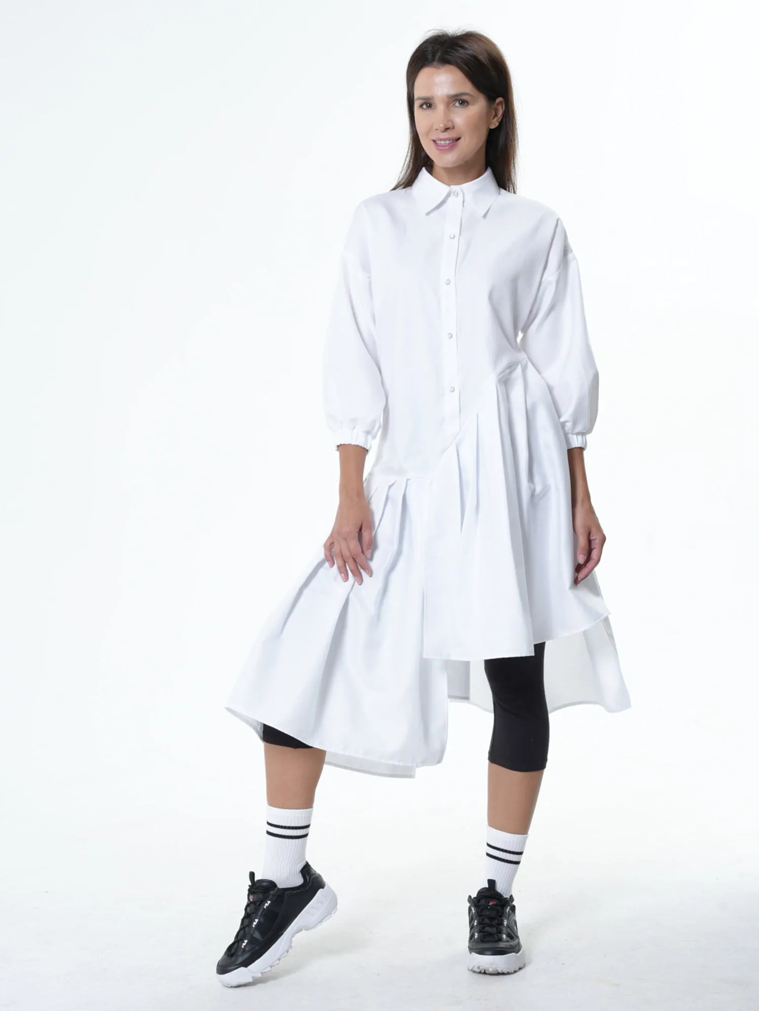 Asymmetric Cotton Tunic Shirt With ¾ sleeves