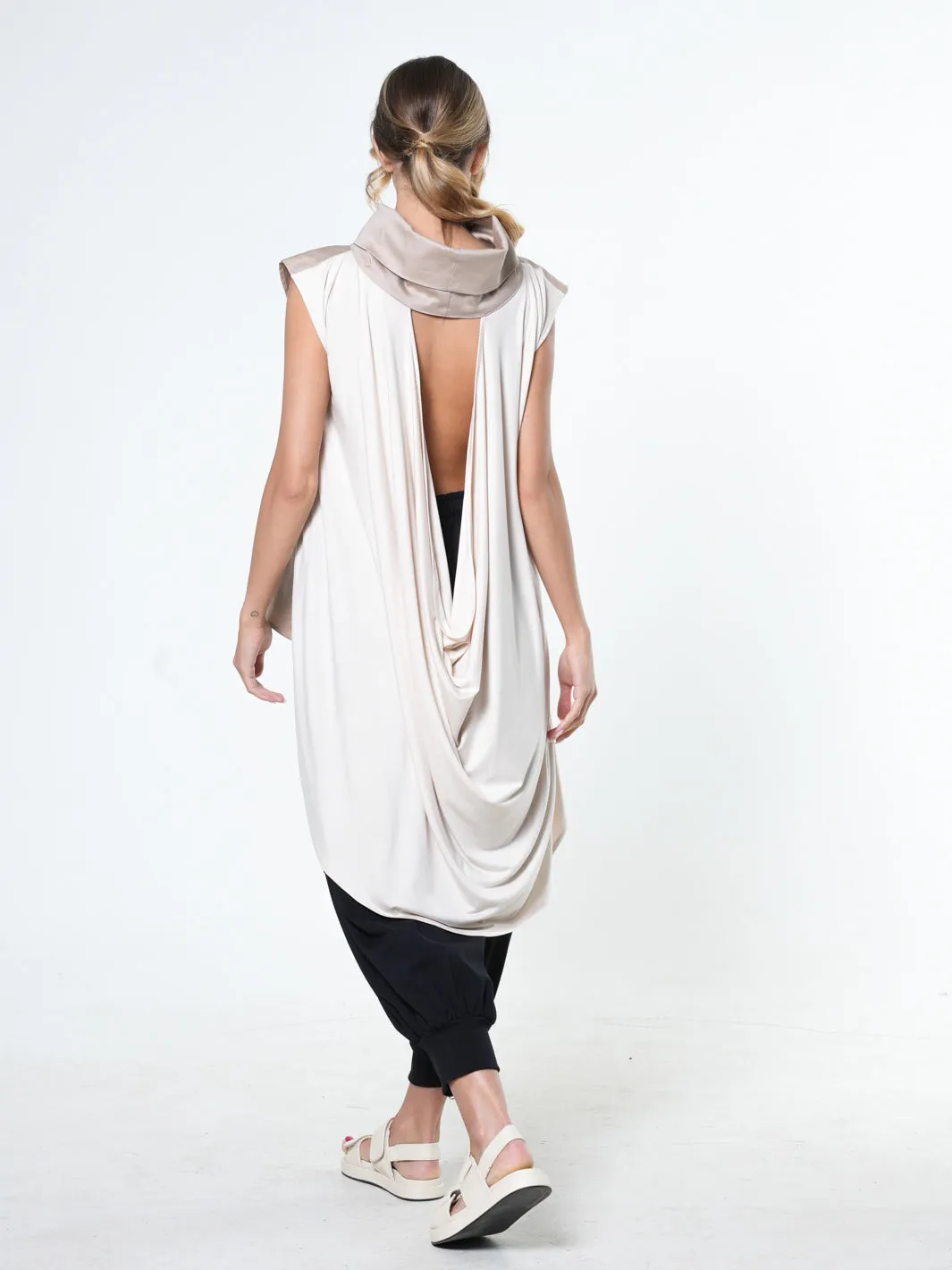 Asymmetric Tunic With Open Back In Beige