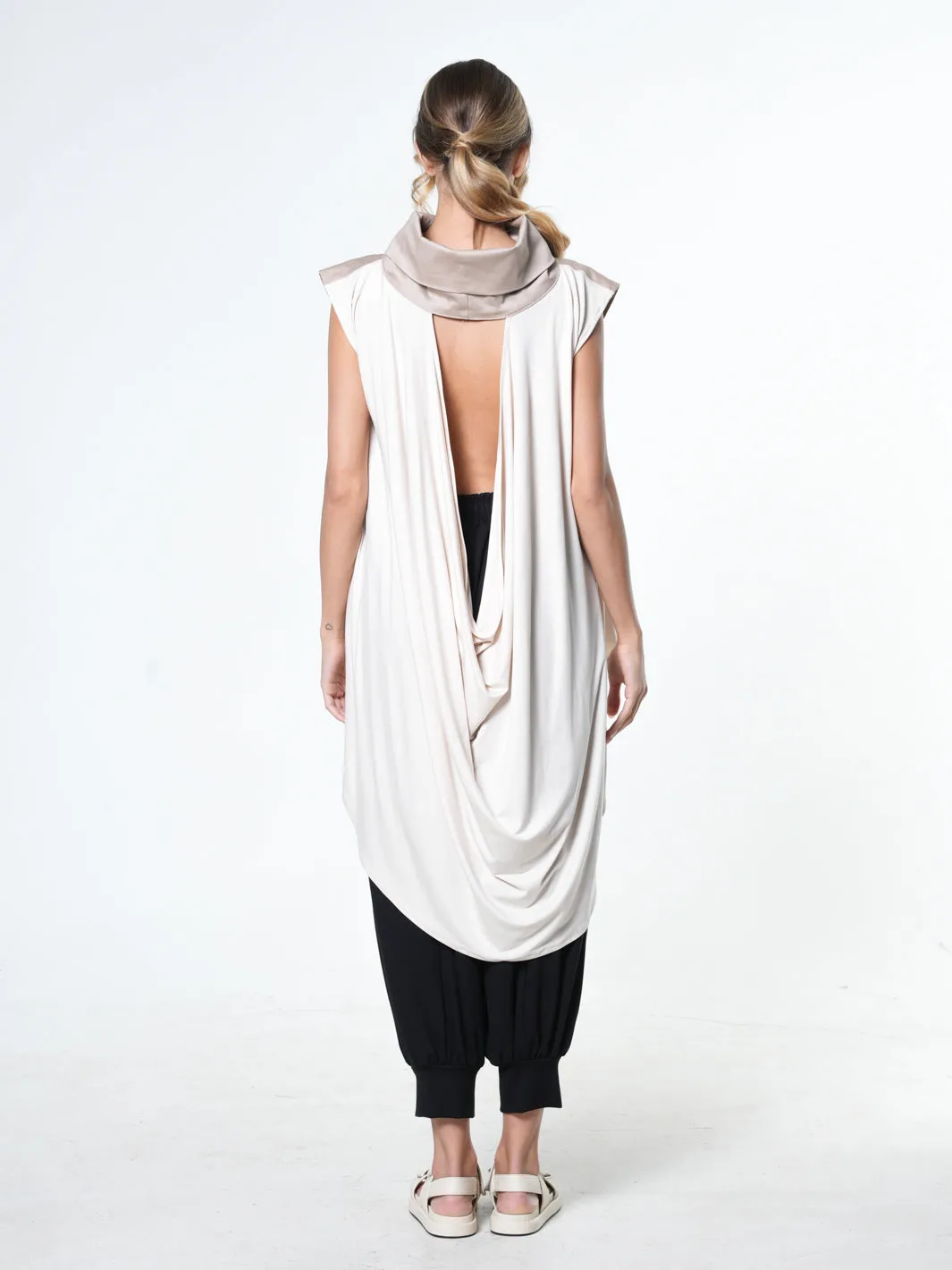 Asymmetric Tunic With Open Back In Beige