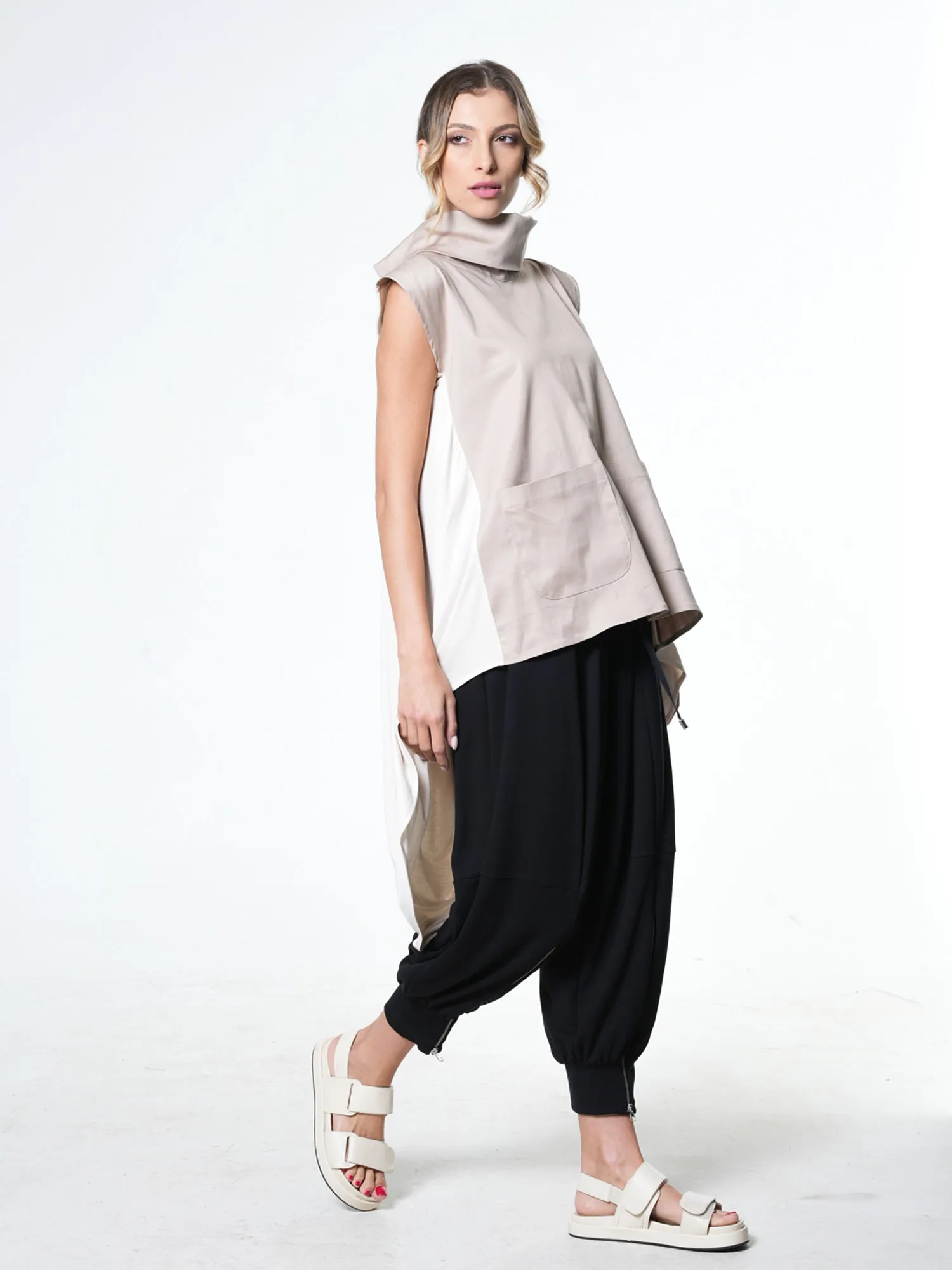 Asymmetric Tunic With Open Back In Beige