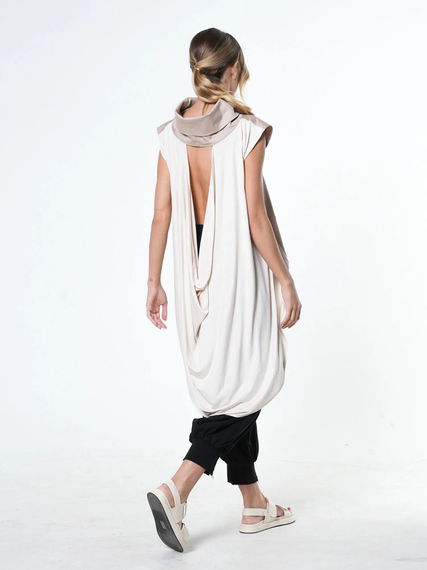 Asymmetric Tunic With Open Back In Beige