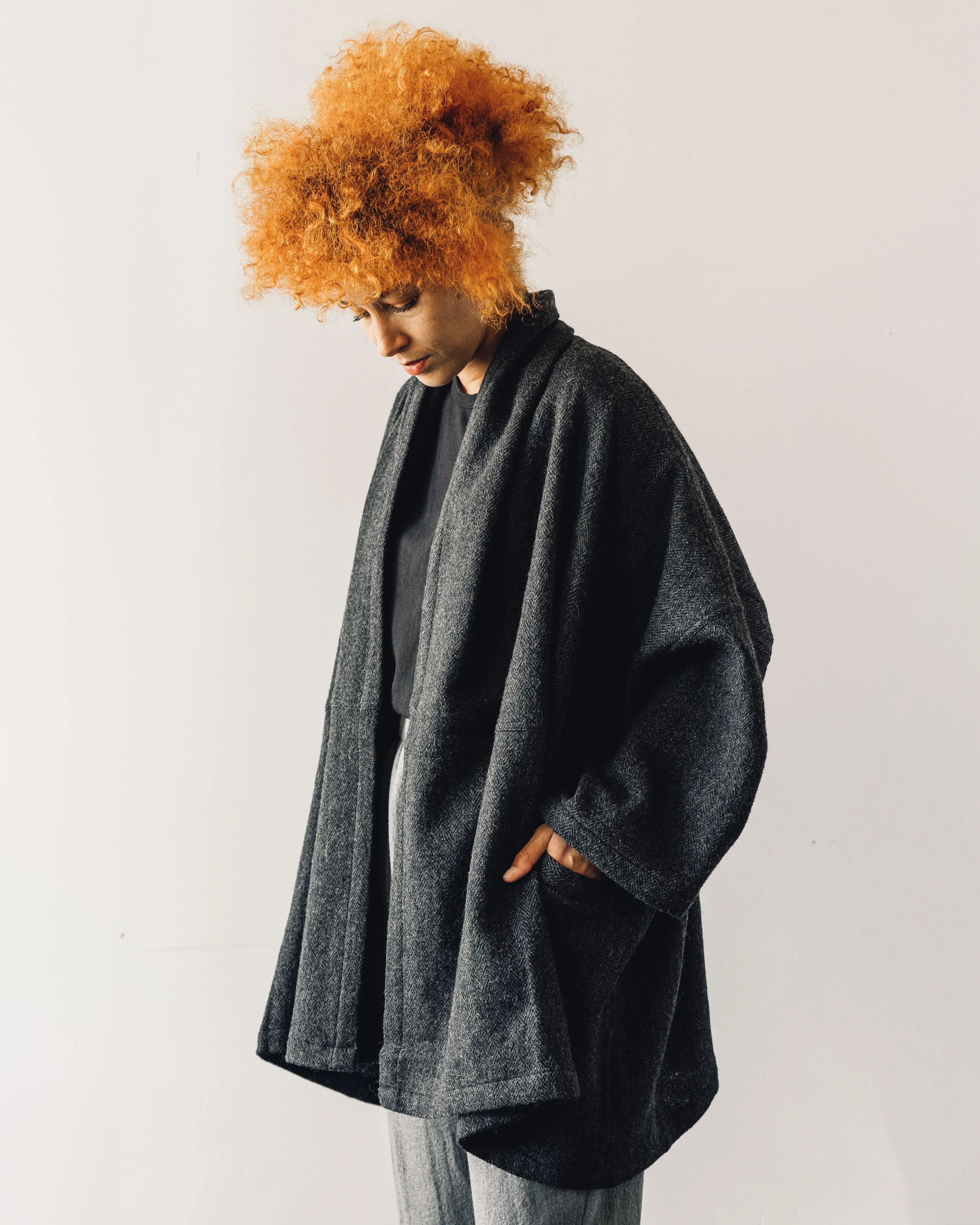 Atelier Delphine Haori Coat, Deep Sea Herringbone