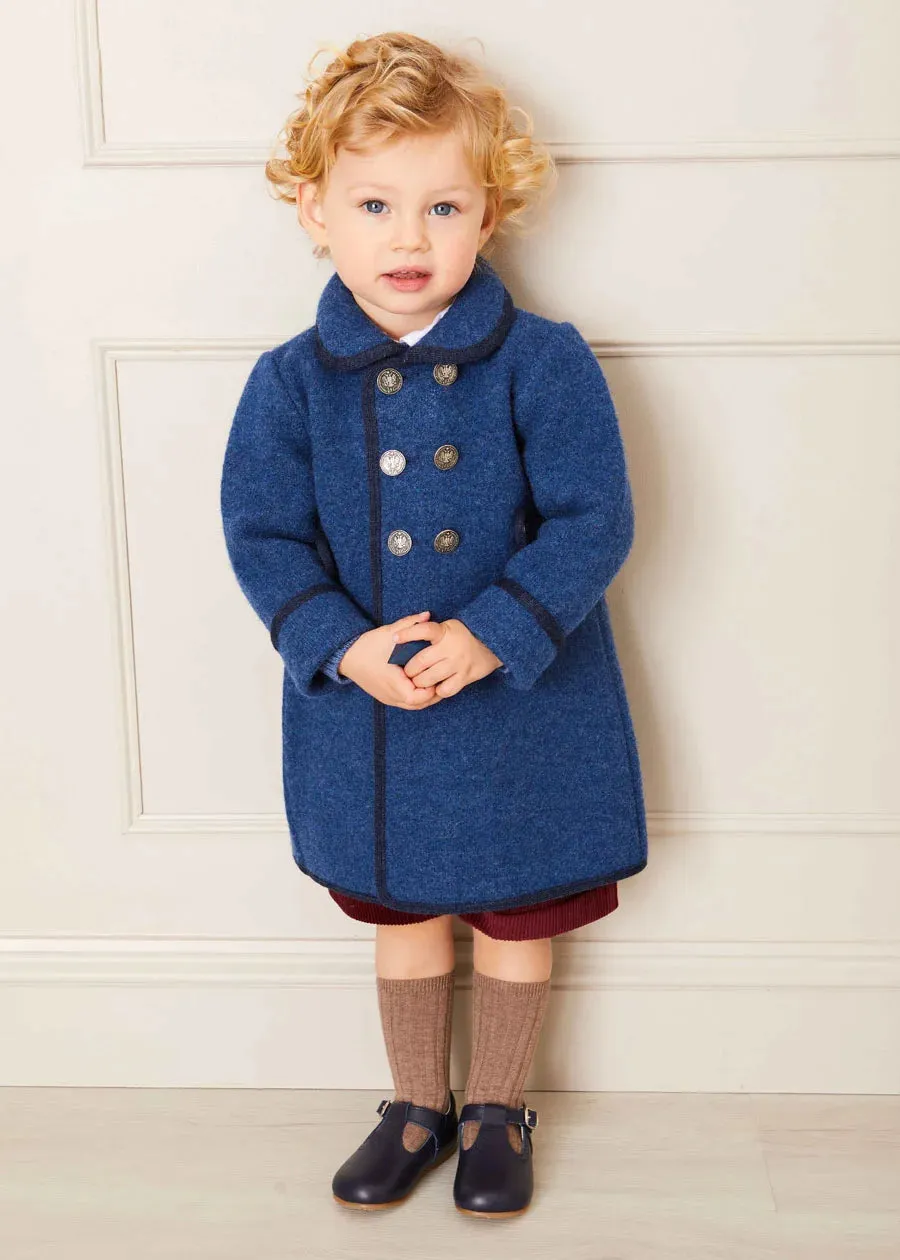 Austrian Double Breasted Navy Trim Coat in Blue (12mths-10yrs)