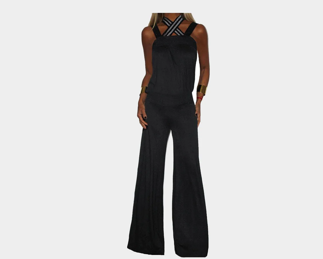 Black Criss Cross Strap Jumpsuit - The Milano