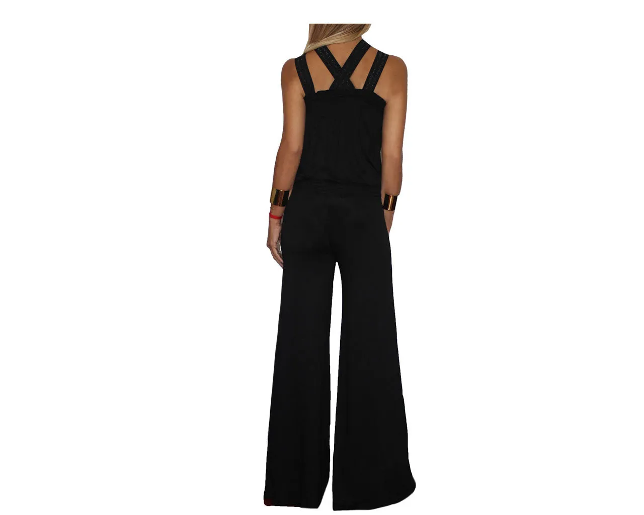 Black Criss Cross Strap Jumpsuit - The Milano