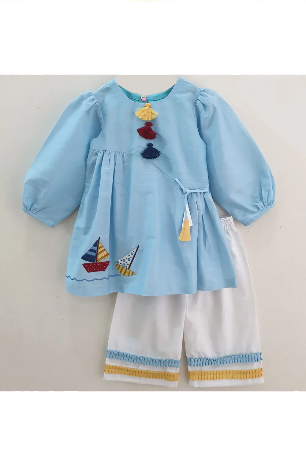 Boats embroidered tunic with straight pyjama set