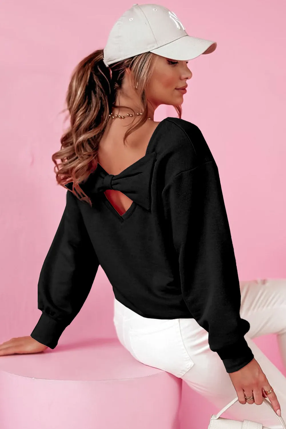 Bow Cutout Round Neck Long Sleeve Sweatshirt | Winter Fashion | Winter Sweater