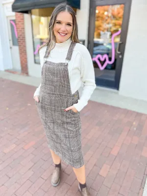 Brown Plaid Overall Dress