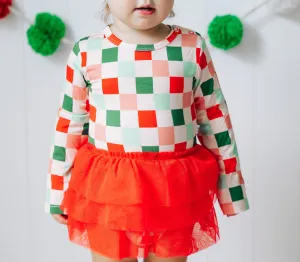 CHEERFUL CHECKS DREAM TUTU BODYSUIT DRESS