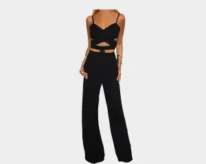 Cut-out Tuxedo Black Jumpsuit - The Park Avenue