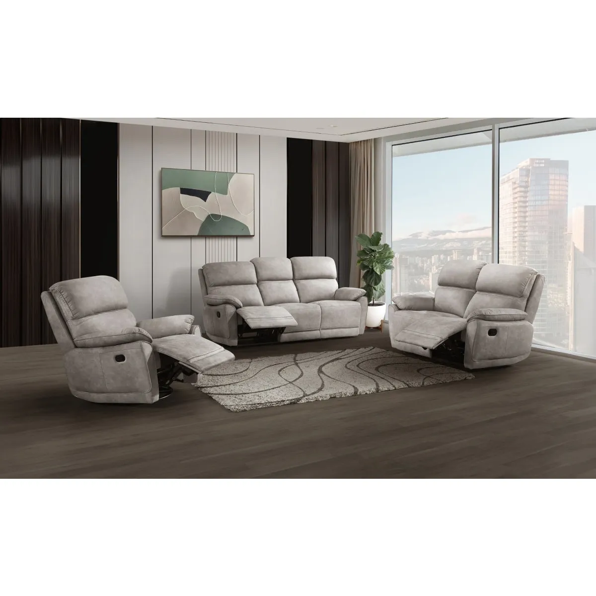 Double Reclining Sofa with Taupe Microfiber Upholstery