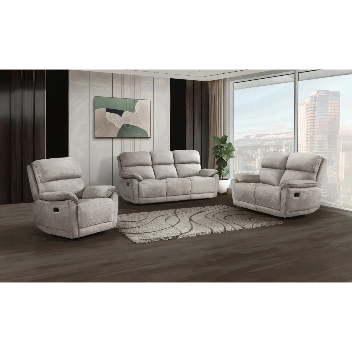 Double Reclining Sofa with Taupe Microfiber Upholstery