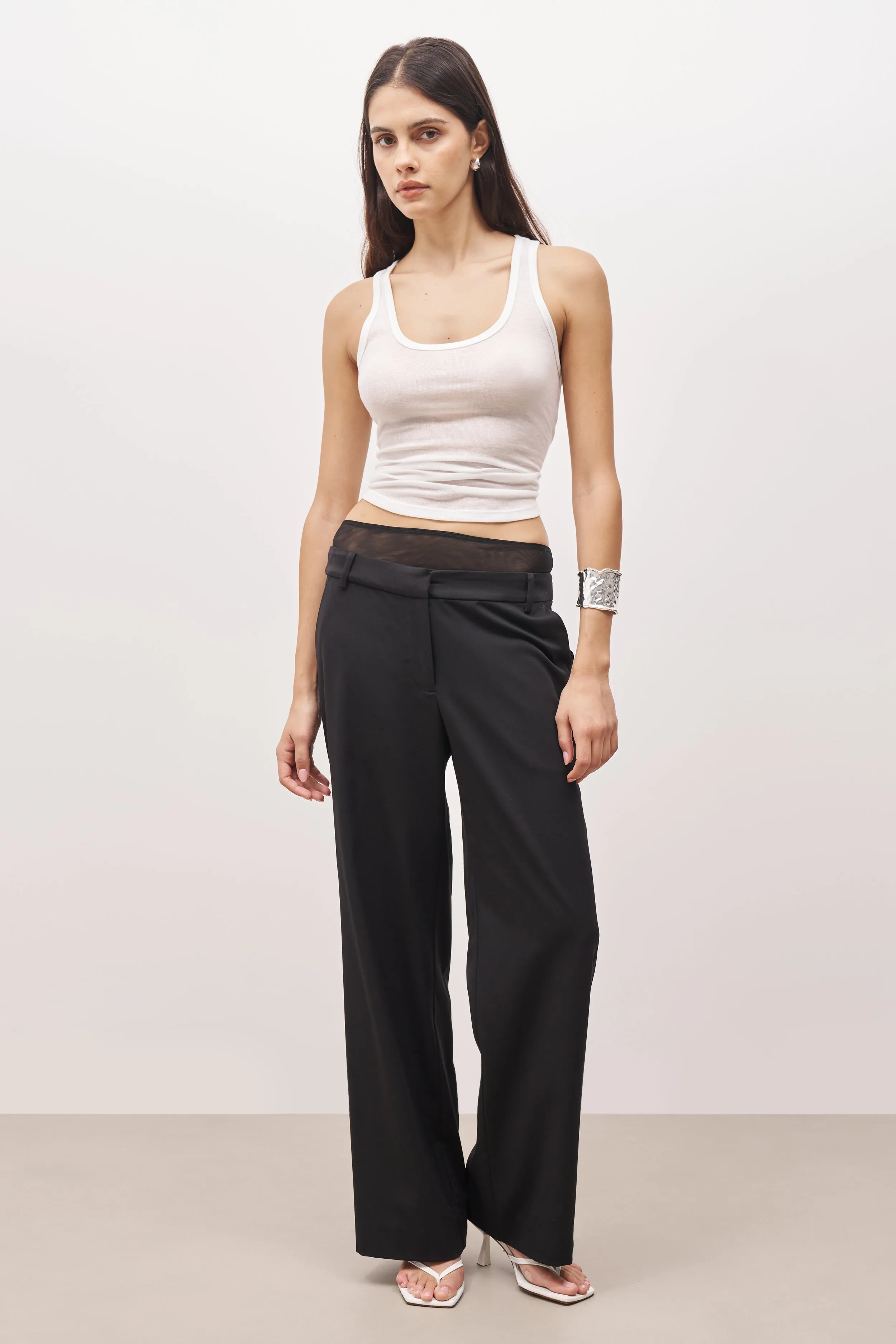 Double Waistband Relaxed Trousers - Black