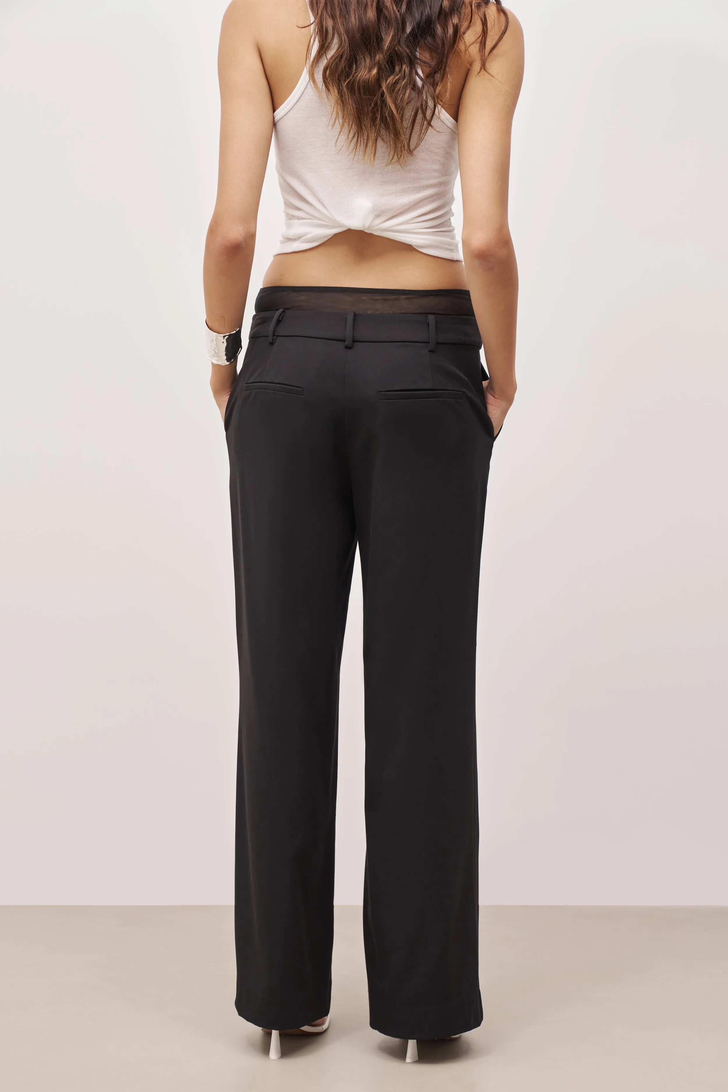 Double Waistband Relaxed Trousers - Black