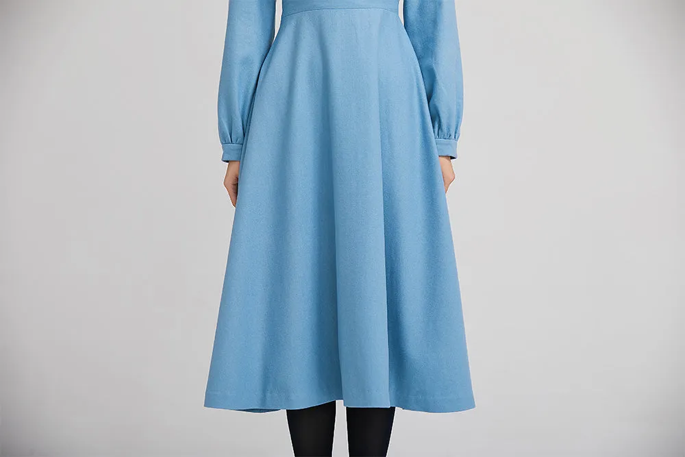 elegant blue wool winter dress with double breasted 2231