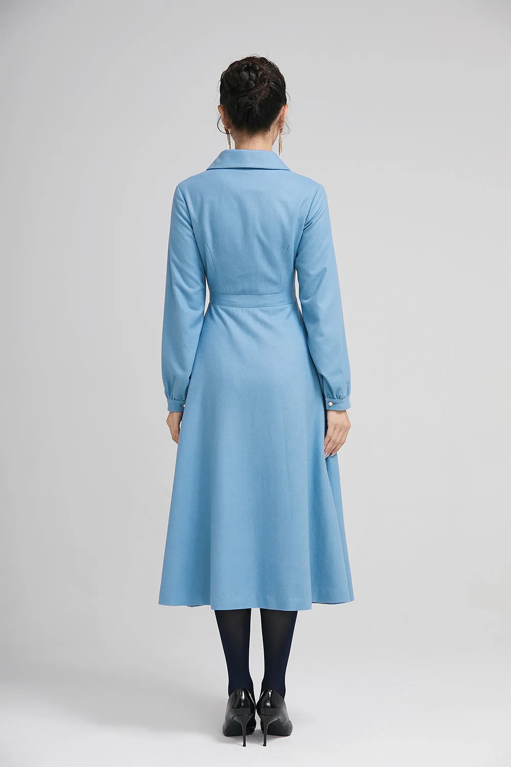 elegant blue wool winter dress with double breasted 2231