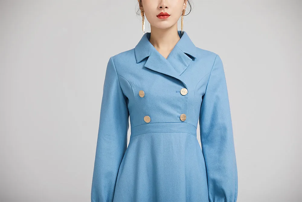 elegant blue wool winter dress with double breasted 2231