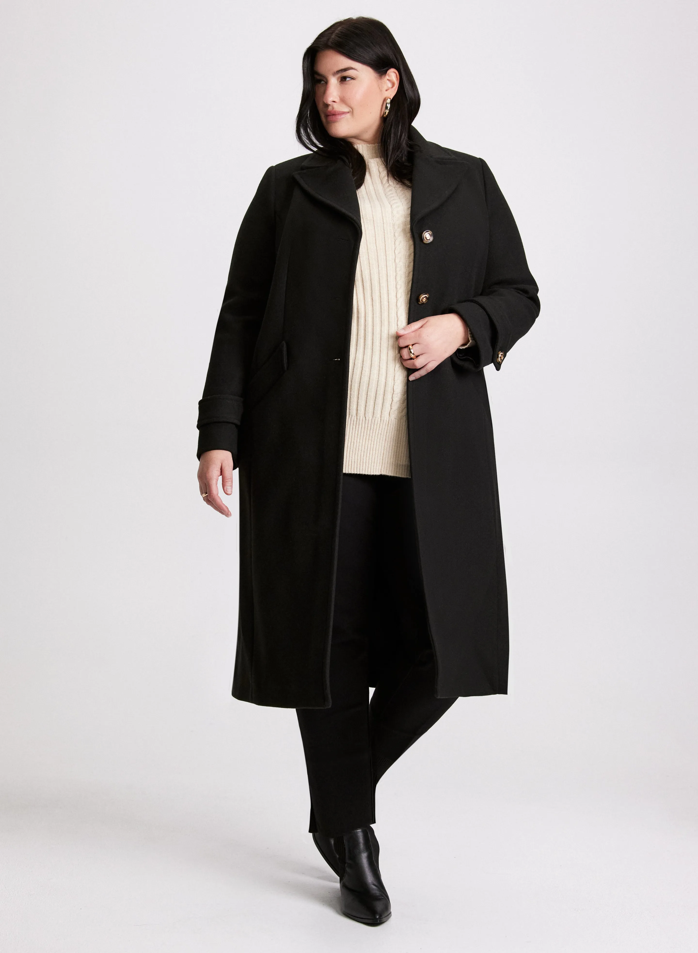 Embossed Button Wool-Blend Coat