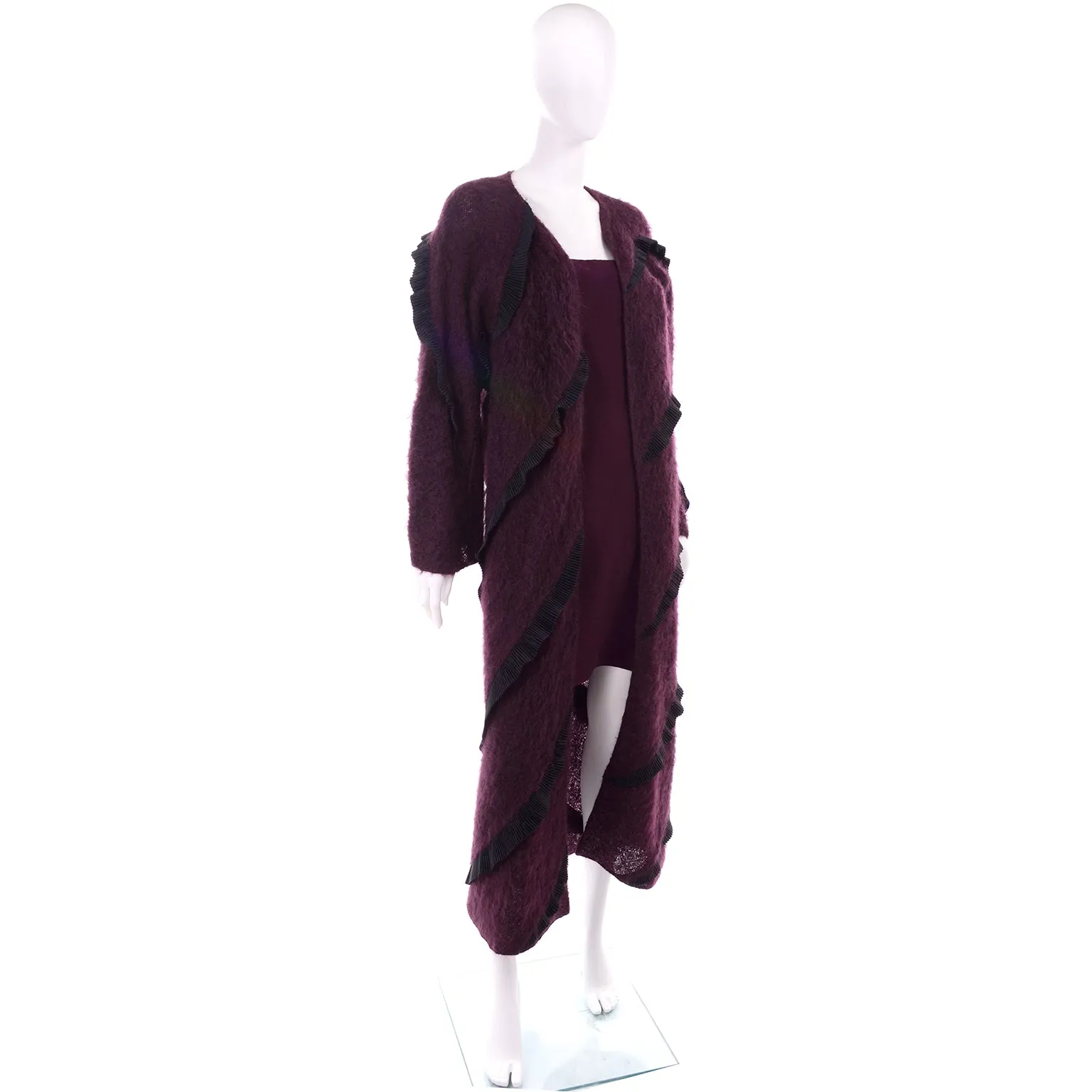 F/W 1999 Geoffrey Beene Vintage Burgundy Alpaca Coat & Strapless Dress