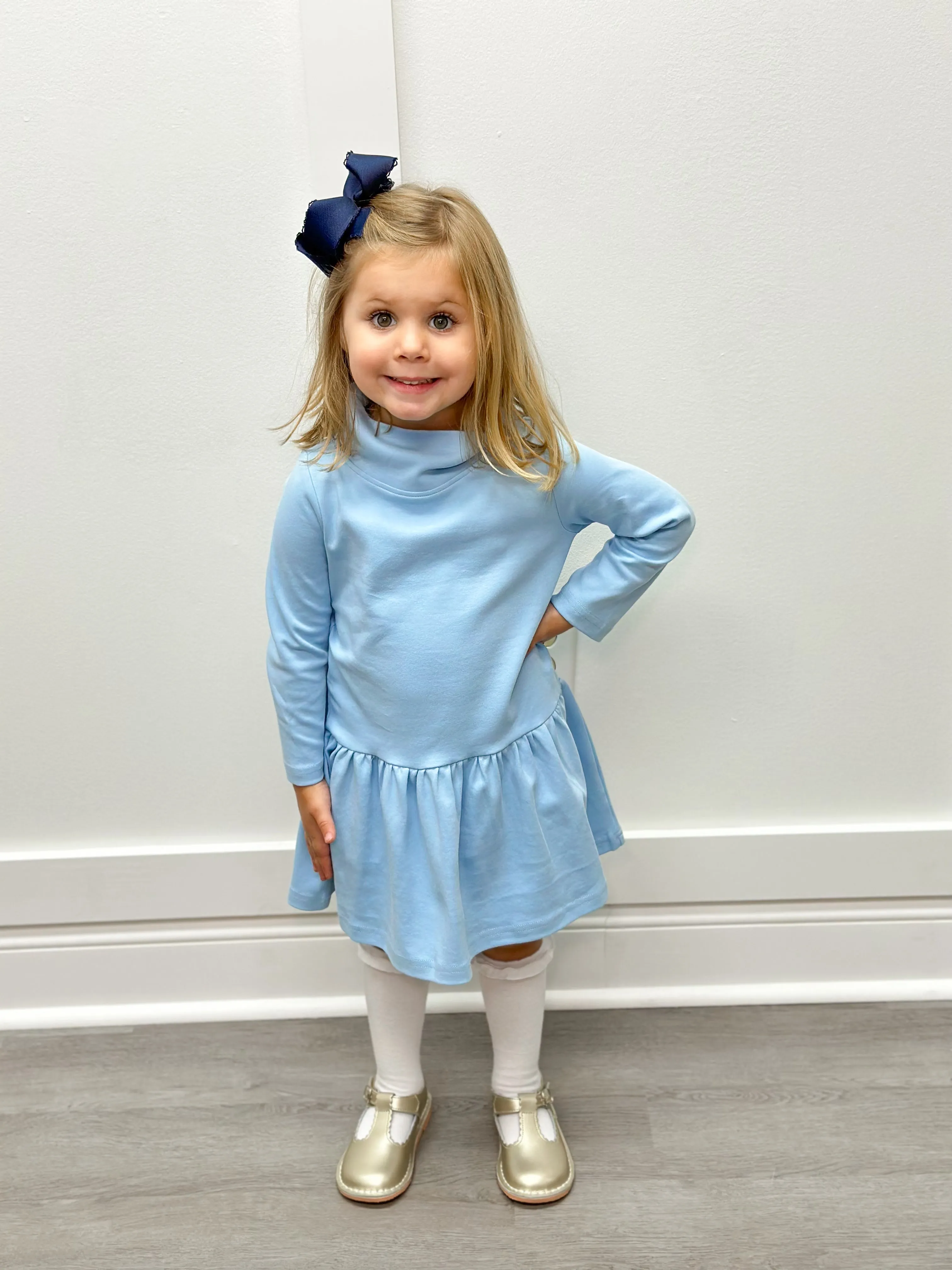 Girls Aria Turtleneck Dress - Ice Blue