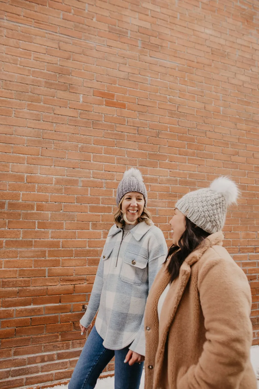 Gray Merino Wool Knit Hat with Faux Fur Pom Pom