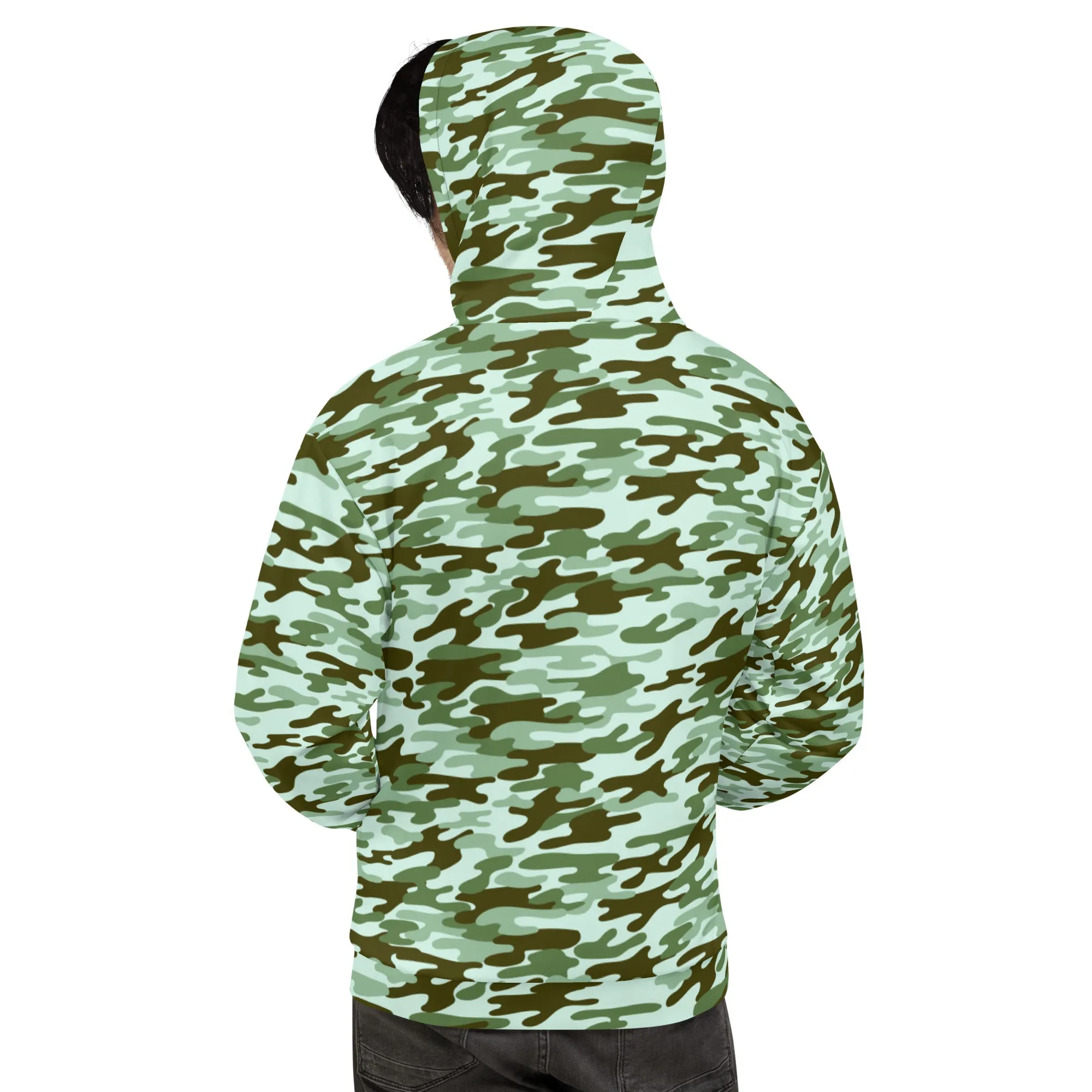 Green Camo Printed Unisex Hoodie, Camouflaged Army Military Print Best Men's or Women's Hoodies - Made in USA/EU/MX