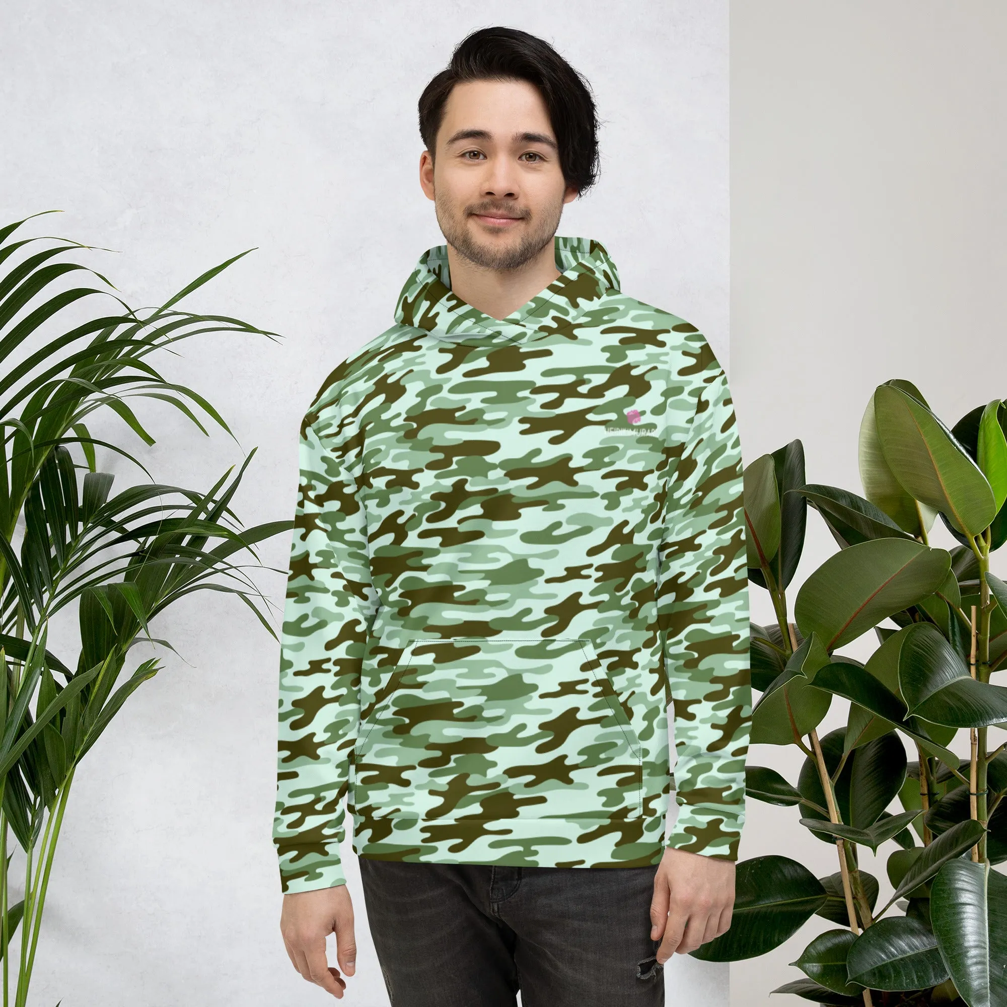 Green Camo Printed Unisex Hoodie, Camouflaged Army Military Print Best Men's or Women's Hoodies - Made in USA/EU/MX