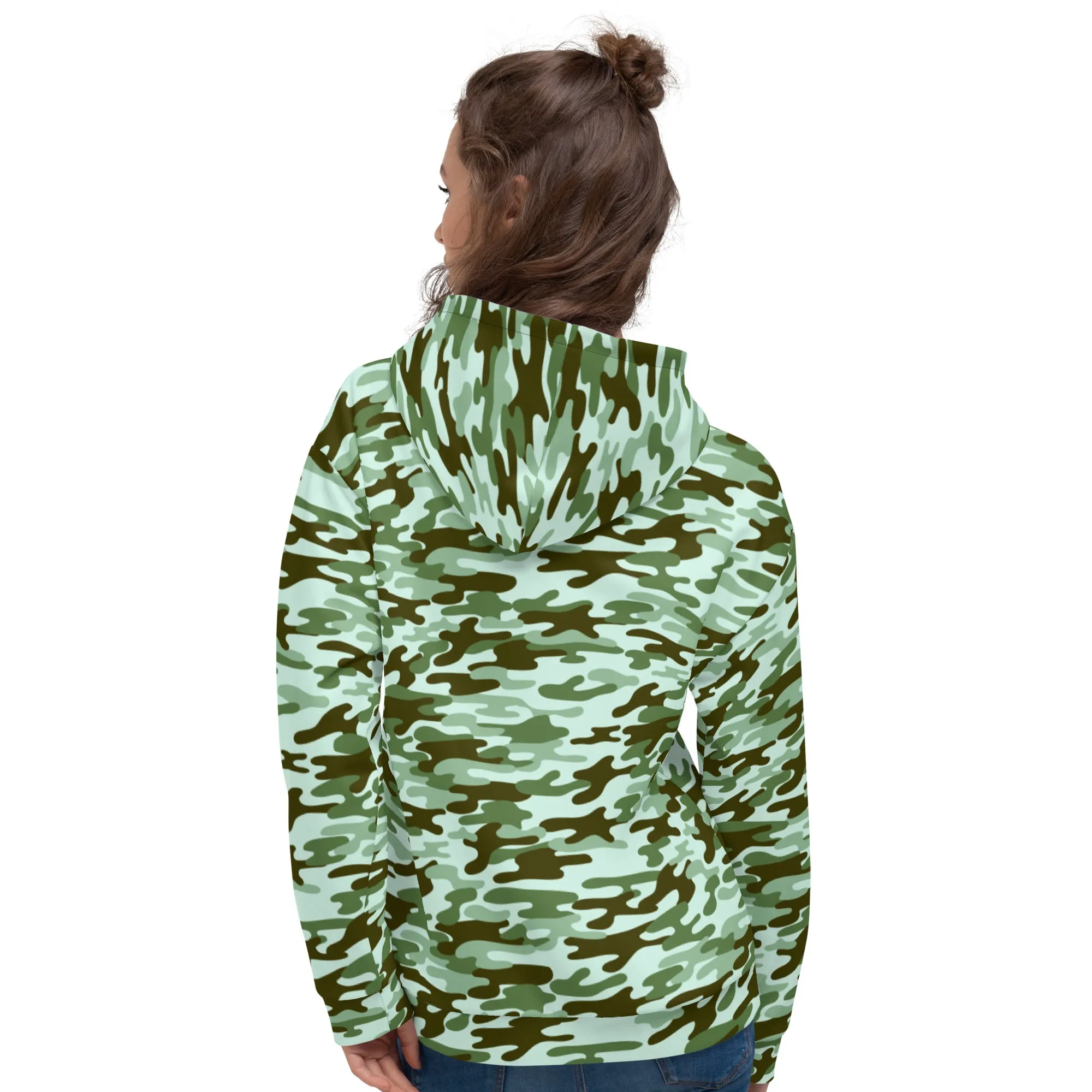 Green Camo Printed Unisex Hoodie, Camouflaged Army Military Print Best Men's or Women's Hoodies - Made in USA/EU/MX