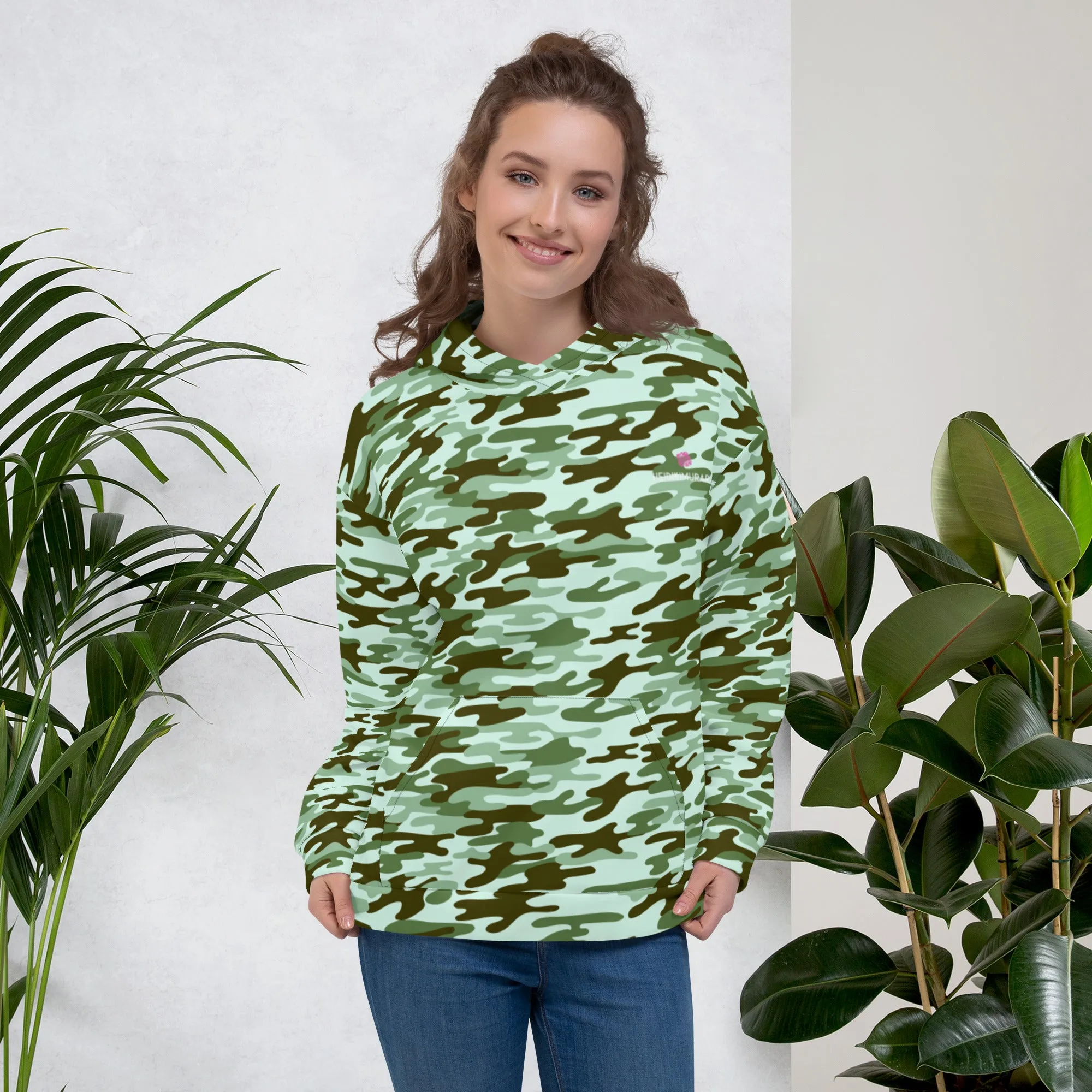 Green Camo Printed Unisex Hoodie, Camouflaged Army Military Print Best Men's or Women's Hoodies - Made in USA/EU/MX