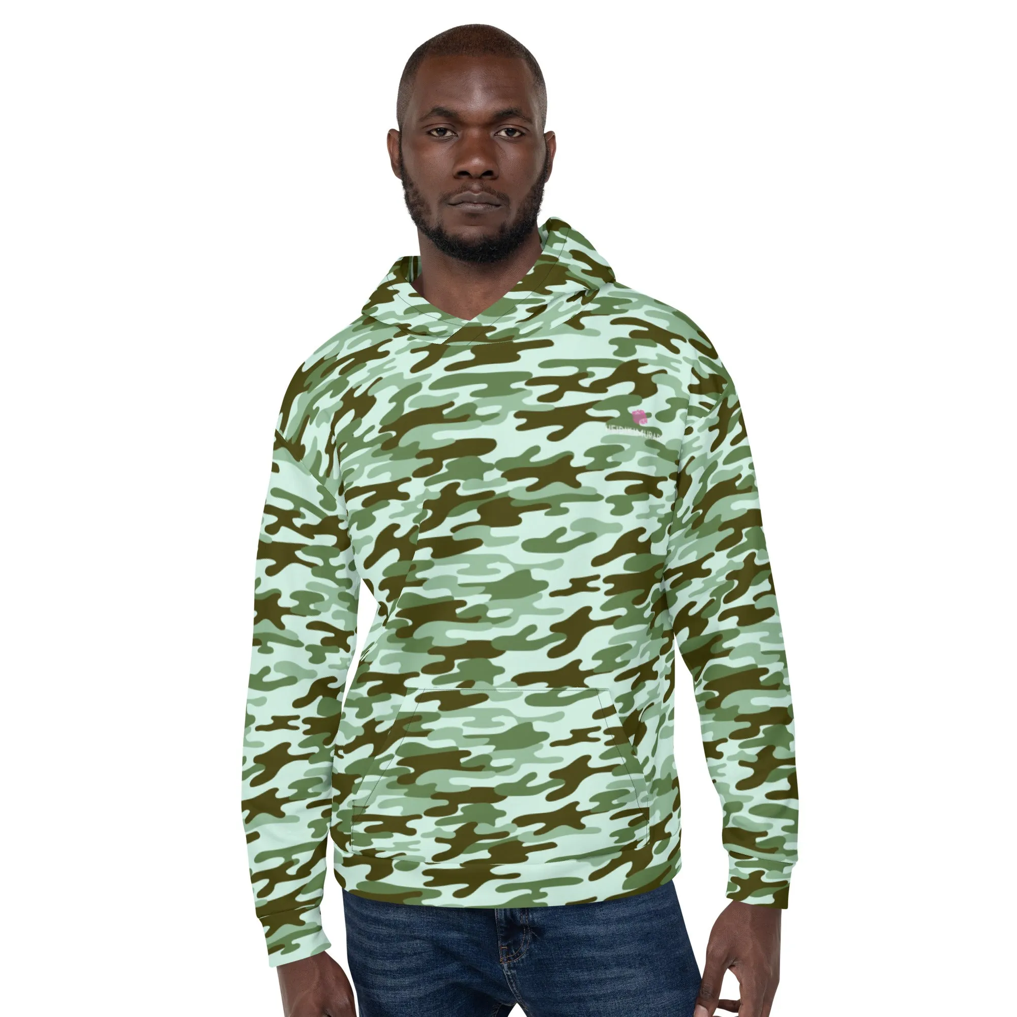 Green Camo Printed Unisex Hoodie, Camouflaged Army Military Print Best Men's or Women's Hoodies - Made in USA/EU/MX