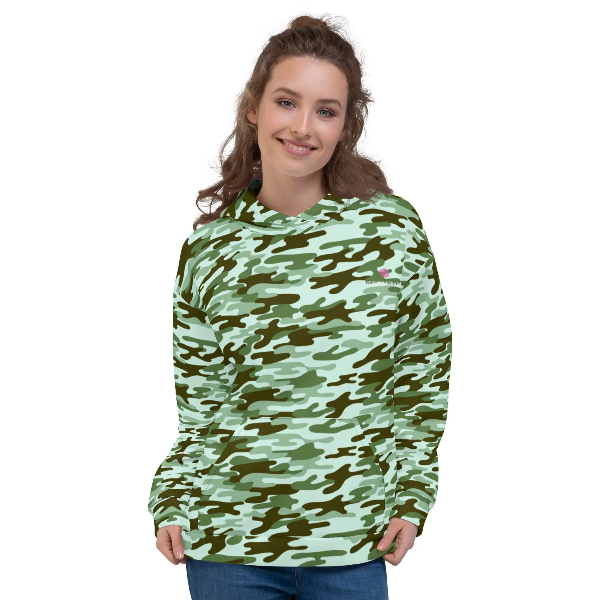 Green Camo Printed Unisex Hoodie, Camouflaged Army Military Print Best Men's or Women's Hoodies - Made in USA/EU/MX