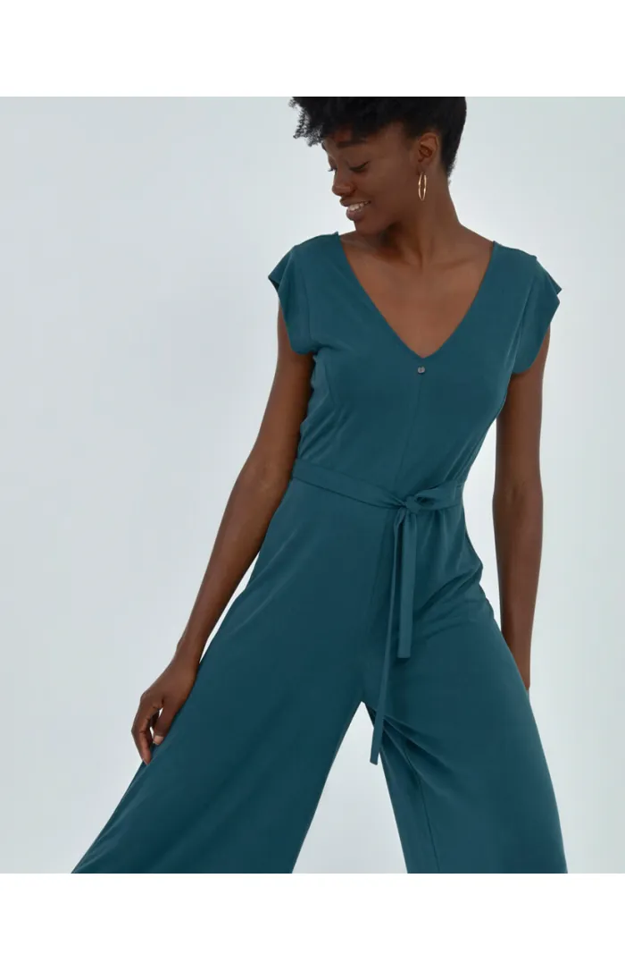 Groene jumpsuit met V-hals | Surkana sleeveless jumpsuit with v-neckline green