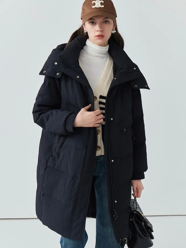 Hooded Horn Button Down Jacket Women's Loose White Duck Down Thick Jacket Winter