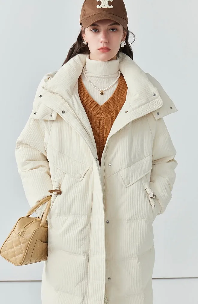 Hooded Horn Button Down Jacket Women's Loose White Duck Down Thick Jacket Winter