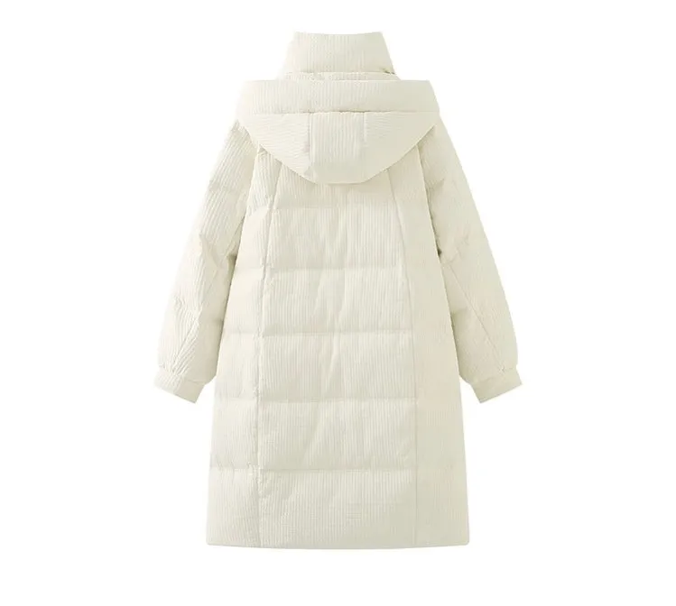 Hooded Horn Button Down Jacket Women's Loose White Duck Down Thick Jacket Winter