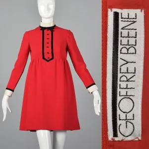 Iconic 1960s Geoffrey Beene Red Babydoll Tuxedo Mini Dress