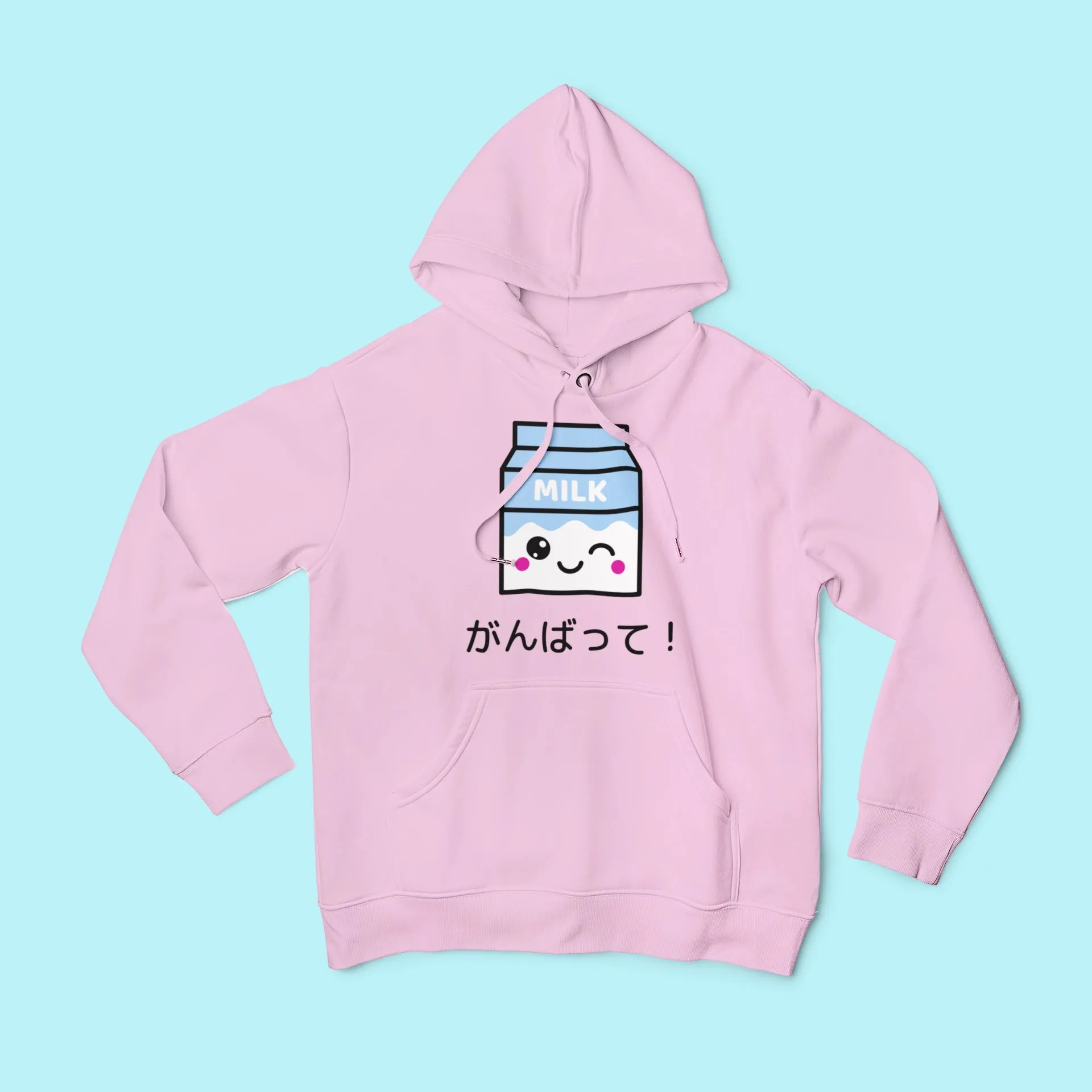 Kawaii Milk Hoodie with Japanese Motivational Phrase