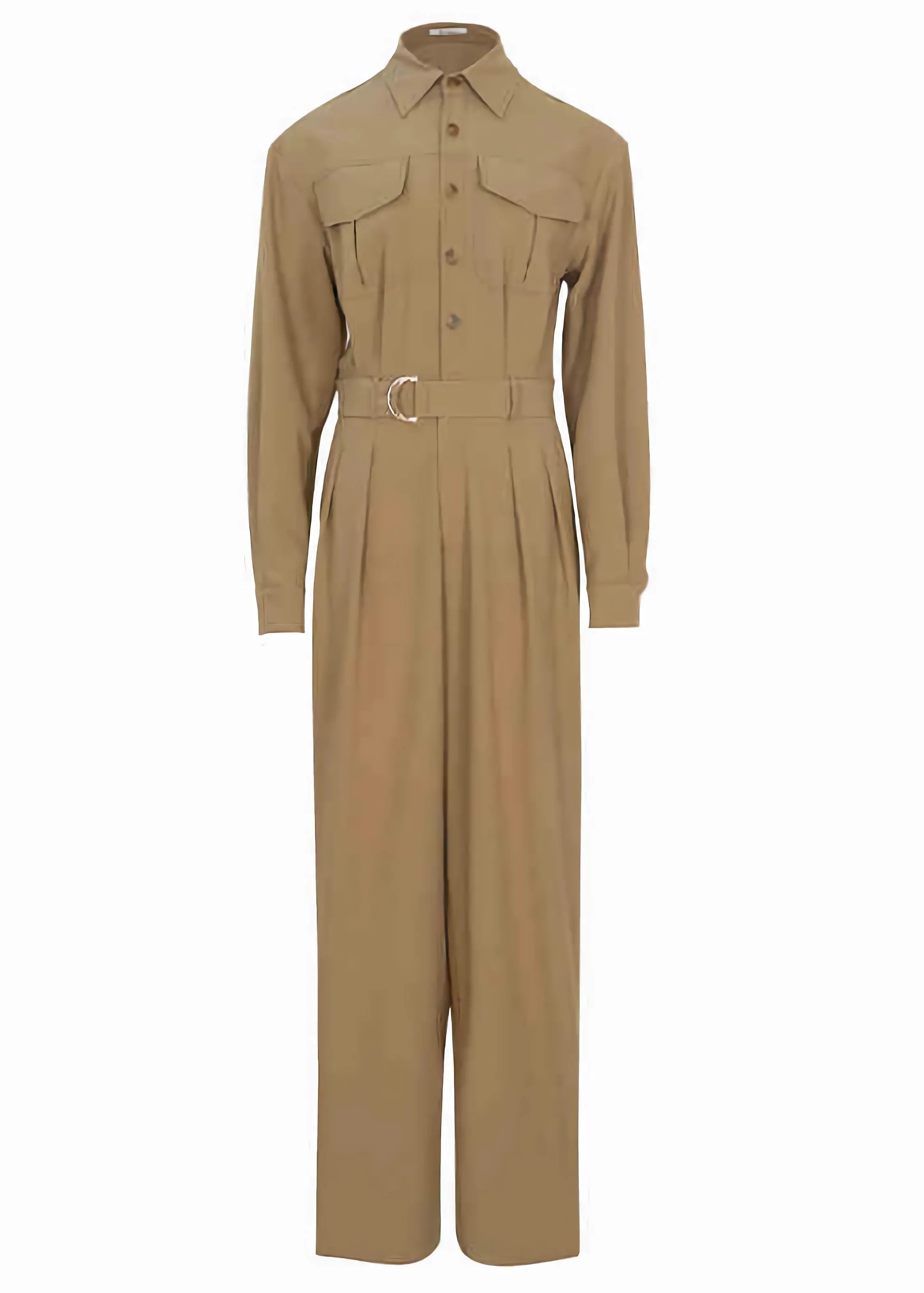 Khaki Utility Pocket Long Sleeve Jumpsuit