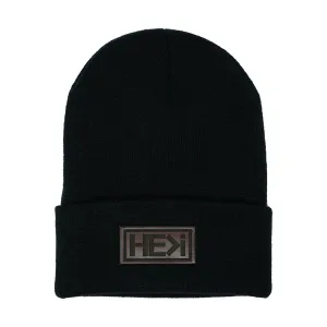 LEATHER ON BLACK BEANIE