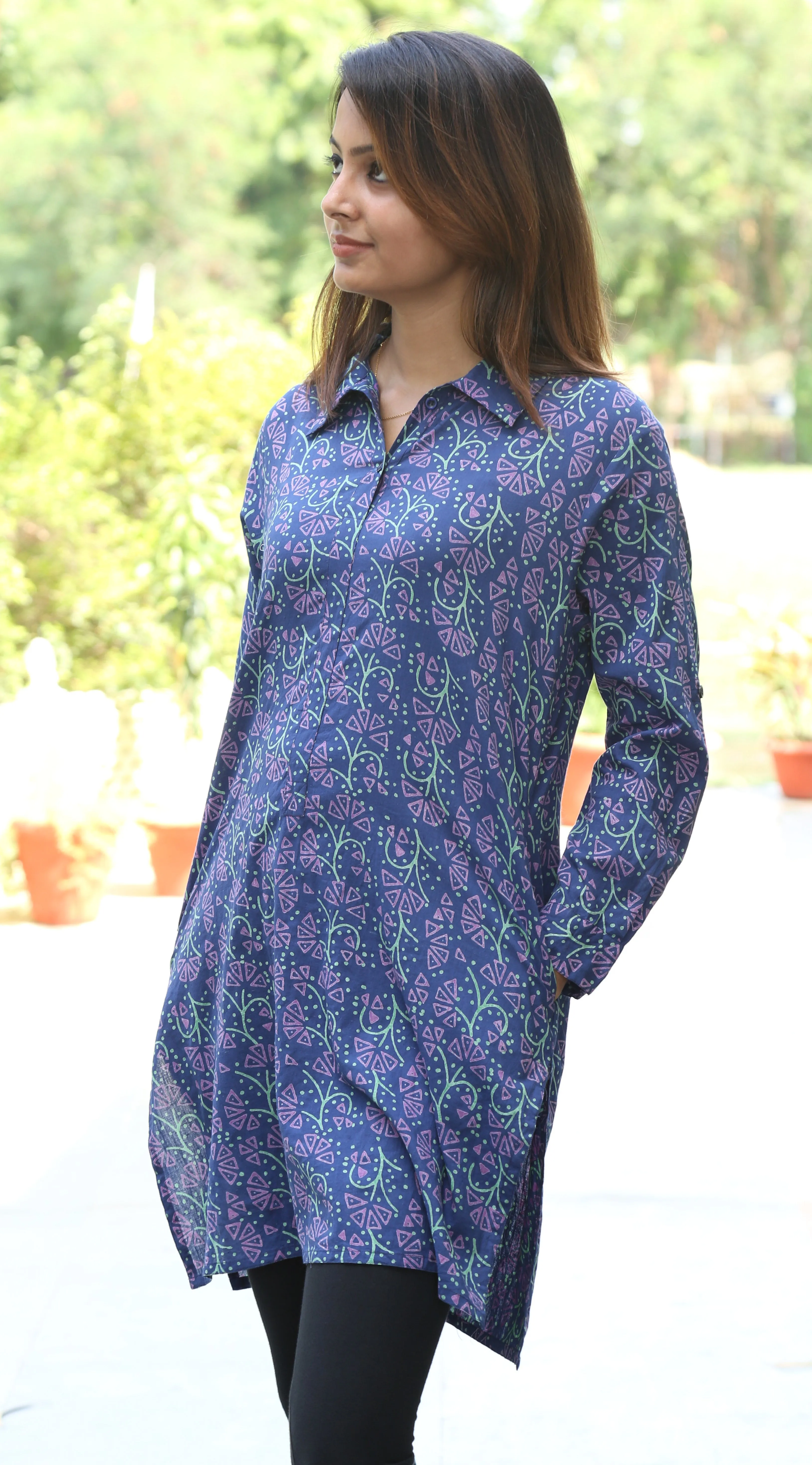 Madhuri Block Print Style Pure Cotton Shirt Tunic