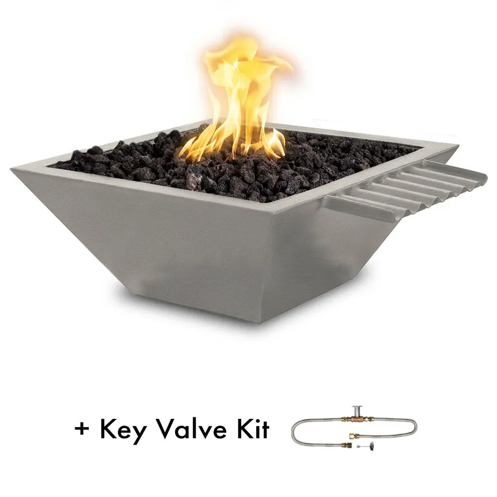 Maya 24" Fire and Water Bowl, Powder Coated Metal with Wave Scupper - Pool Feature