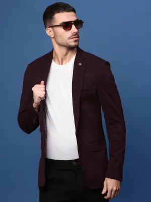 Men Purple Slim Fit Single Breasted Blazer