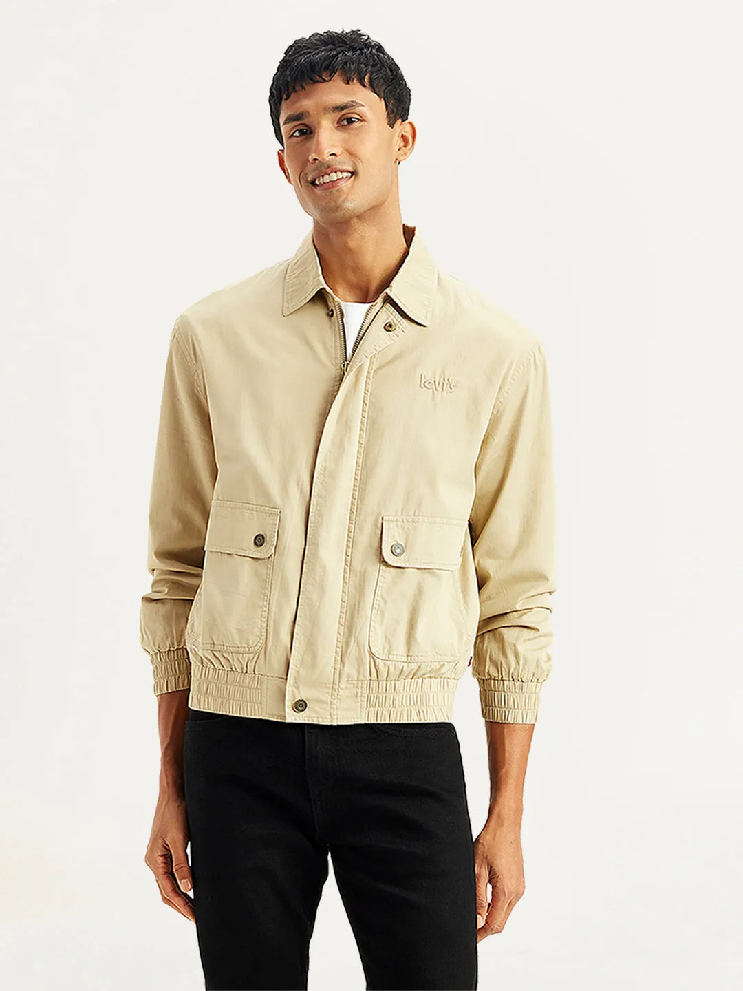 Men's Solid Beige Spread Collar Tailored Jacket