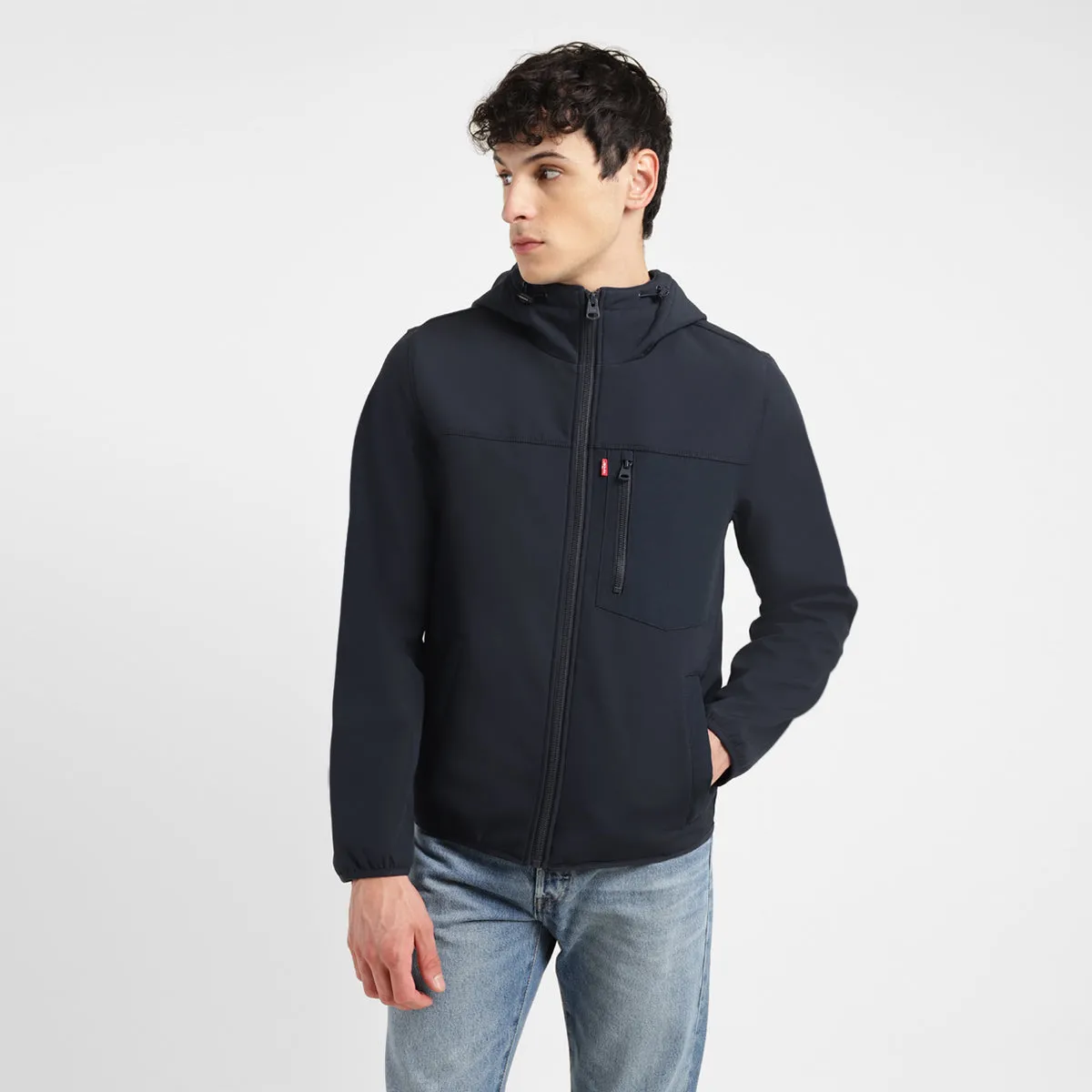 Men's Solid Navy Hooded Tailored Jacket