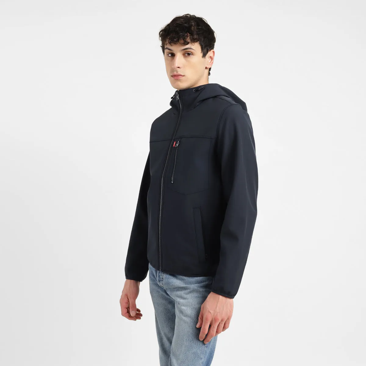 Men's Solid Navy Hooded Tailored Jacket